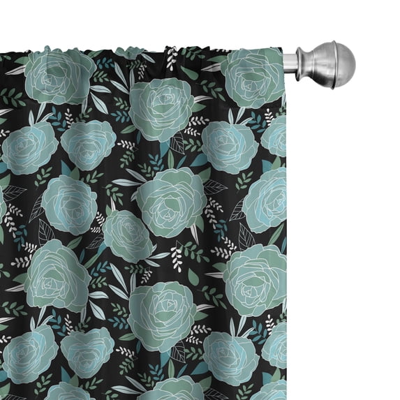 Ambesonne Floral Curtains, Vintage Style Budding Roses, Pair of 28"x63", Charcoal Grey Pale Teal