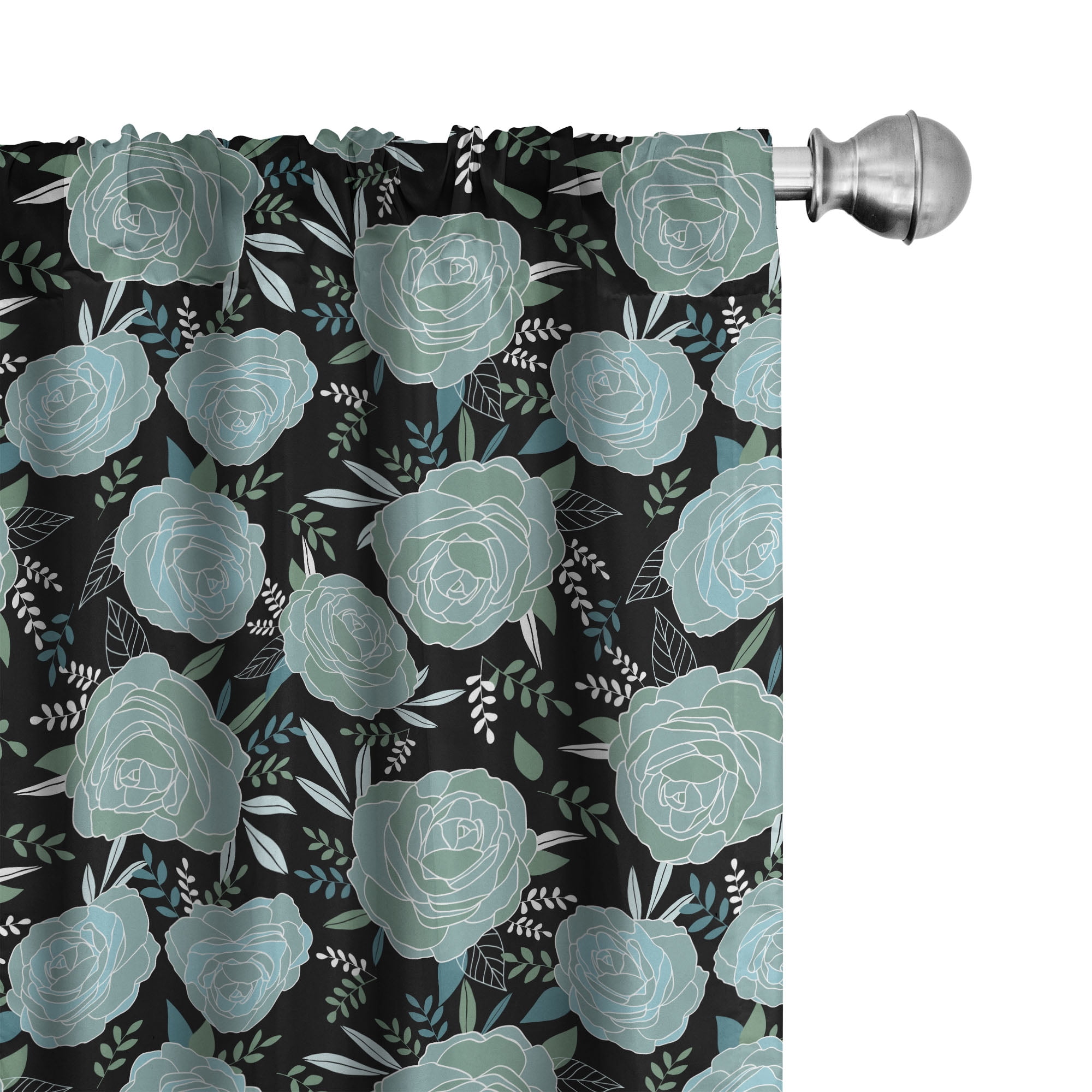 Charcoal Gray Floral Polyester Rod Pocket Curtain Panels