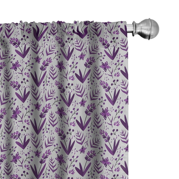 Ambesonne Floral Curtains, Violet-Tone Flowers Leaves, Pair of 28"x95", Dark Purple and Pale Grey