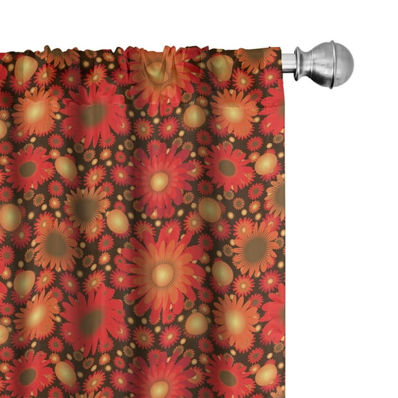 Ambesonne Floral Curtains, Vivid Botanical Gerbera Art, Pair of 28"x84", Dark Green Vermilion