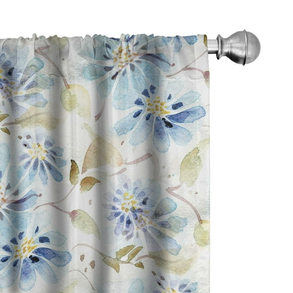 Ambesonne Floral Curtains, Watercolor Blossom Fashion, Pair of 28"x95", Dark Blue Grey and Ginger