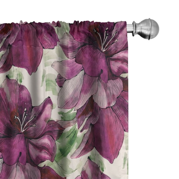 Ambesonne Floral Curtains, Watercolor Flowers Lines, Pair of 28"x63", Dark Magenta and Slate Brown