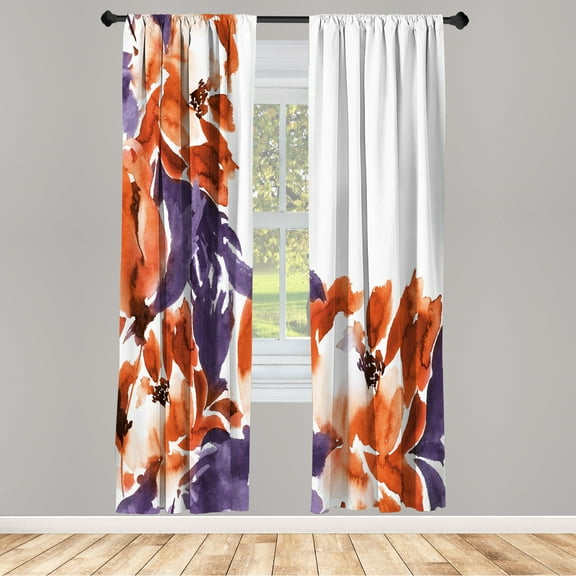 Ambesonne Floral Curtains, Watercolor Look Flowers Art, Pair of 28"x63", Pale Cinnamon