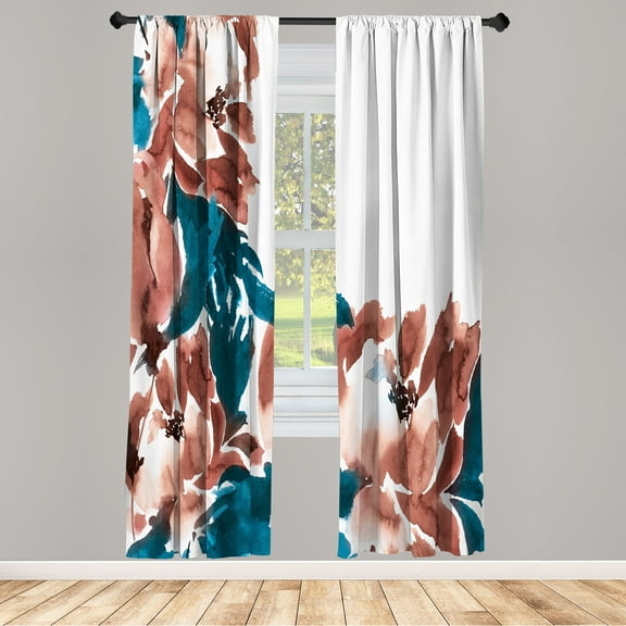 Ambesonne Floral Curtains, Watercolor Look Flowers Art, Pair of 28"x63", Pale Petrol