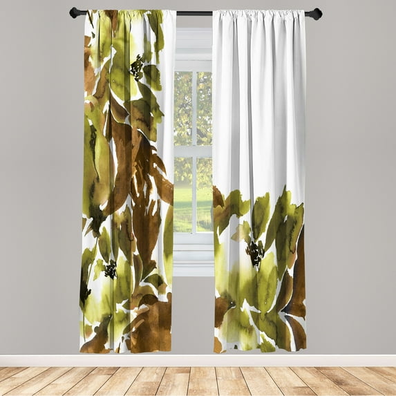 Ambesonne Floral Curtains, Watercolor Look Flowers Art, Pair of 28"x63", Umber White