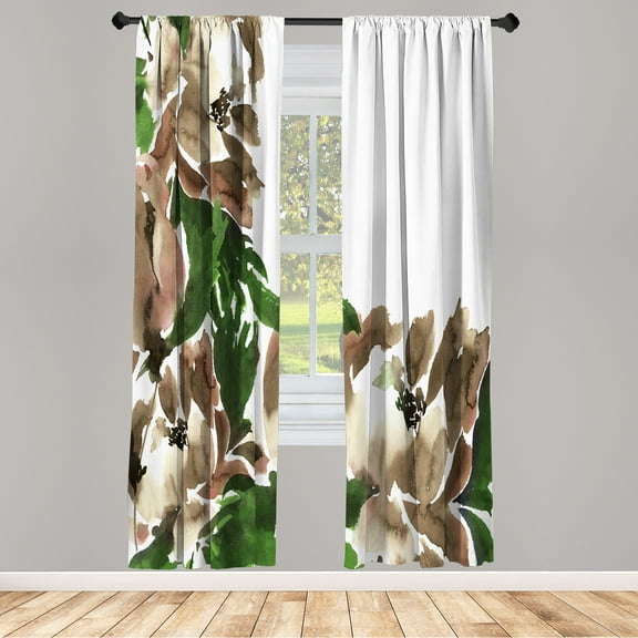 Ambesonne Floral Curtains, Watercolor Look Flowers Art, Pair of 28"x84", Emerald Ivory
