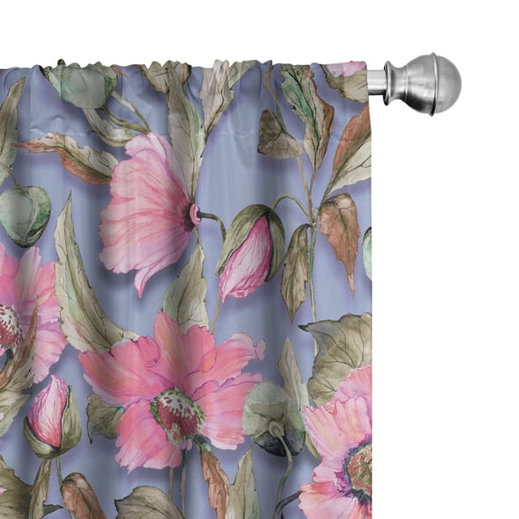 Ambesonne Floral Curtains, Watercolor Poppy Botanical, Pair of 28"x95", Pastel Pink Sepia and Blue