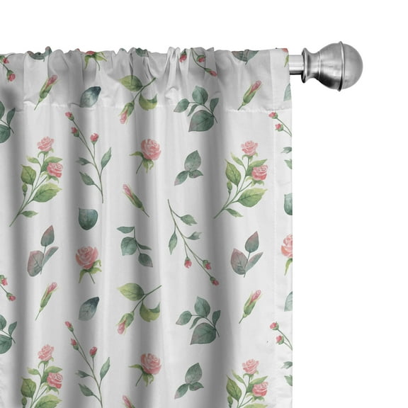 Ambesonne Floral Curtains, Watercolor Roses Leaf, Pair of 28"x63", Laurel Green White