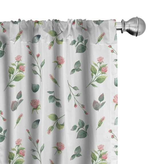 Ambesonne Floral Curtains, Watercolor Roses Leaf, Pair of 28"x84", Laurel Green White