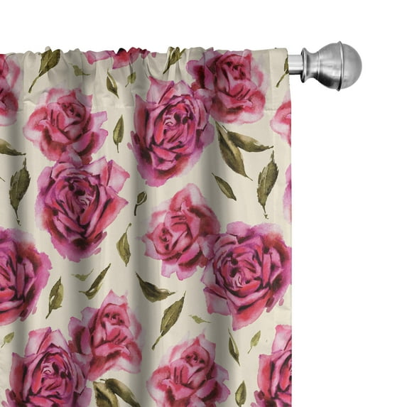Ambesonne Floral Curtains, Watercolor Roses Repeating, Pair of 28"x95", Dark Coral Fawn and Sepia