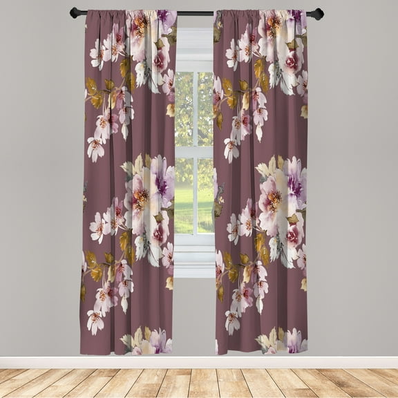 Ambesonne Floral Curtains, Watercolor Shabby Ornaments, Pair of 28"x63", Mauve Taupe