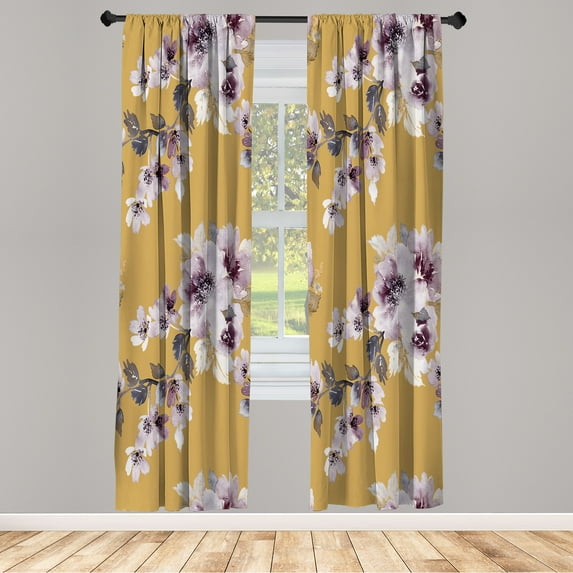Ambesonne Floral Curtains, Watercolor Shabby Ornaments, Pair of 28"x63", Pale Coffee