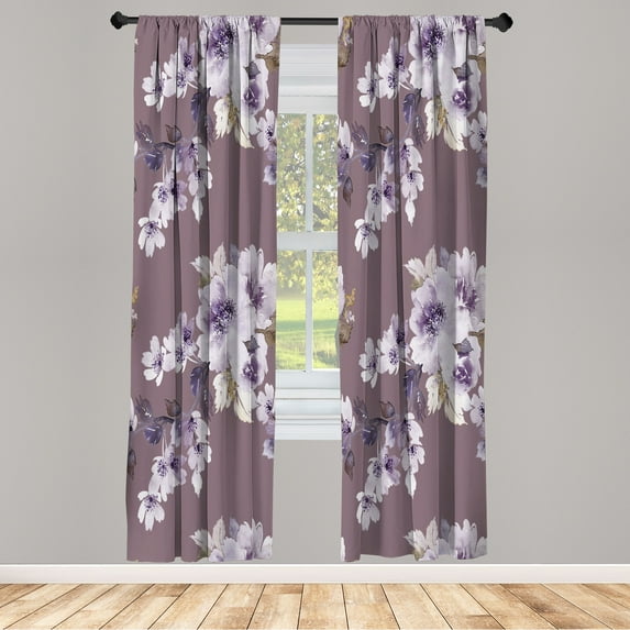 Ambesonne Floral Curtains, Watercolor Shabby Ornaments, Pair of 28"x63", Pale Eggplant