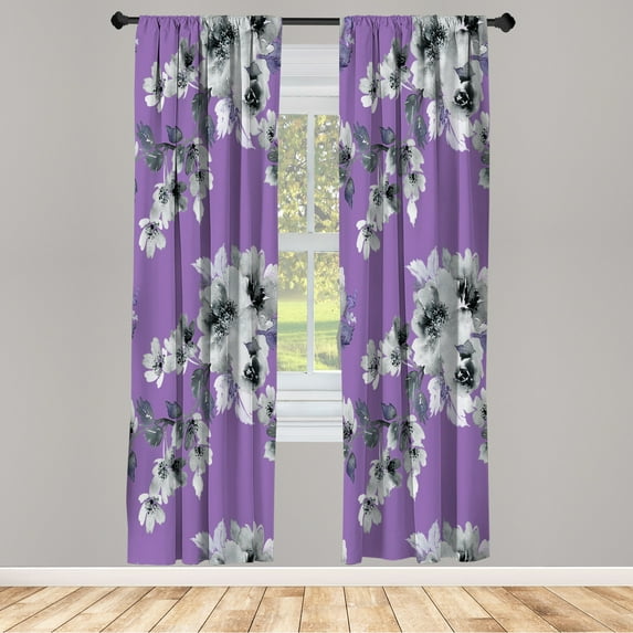 Ambesonne Floral Curtains, Watercolor Shabby Ornaments, Pair of 28"x63", Pale Purple