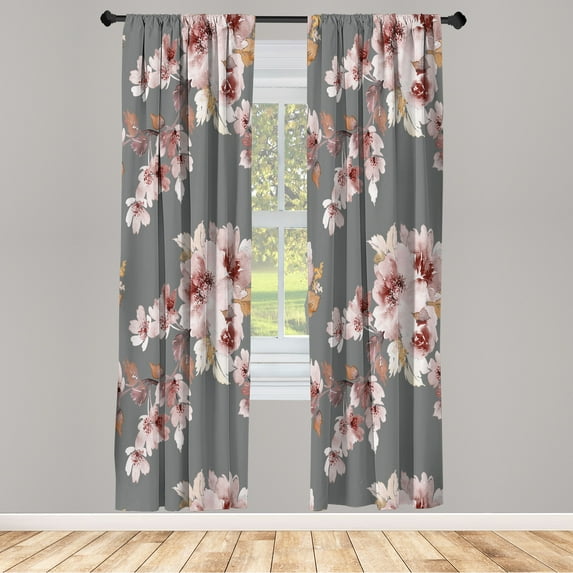 Ambesonne Floral Curtains, Watercolor Shabby Ornaments, Pair of 28"x63", Pale Tan