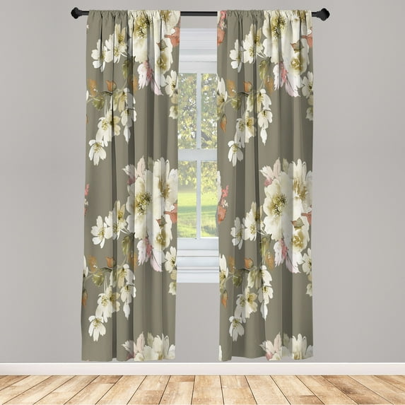 Ambesonne Floral Curtains, Watercolor Shabby Ornaments, Pair of 28"x63", Taupe Grey