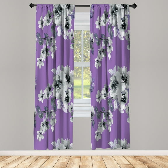 Ambesonne Floral Curtains, Watercolor Shabby Ornaments, Pair of 28"x84", Pale Purple