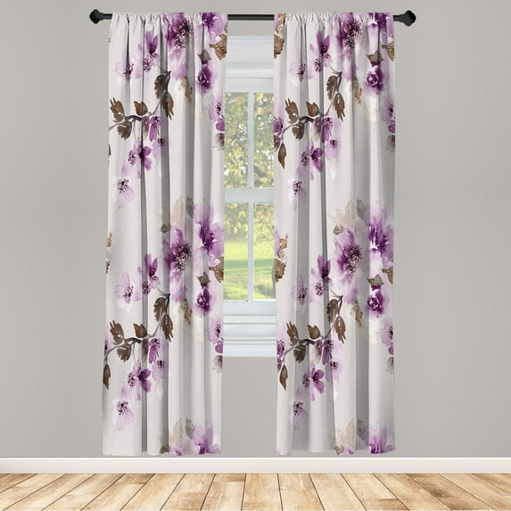 Ambesonne Floral Curtains, Watercolor Shabby Ornaments, Pair of 28"x84", Pastel Purple