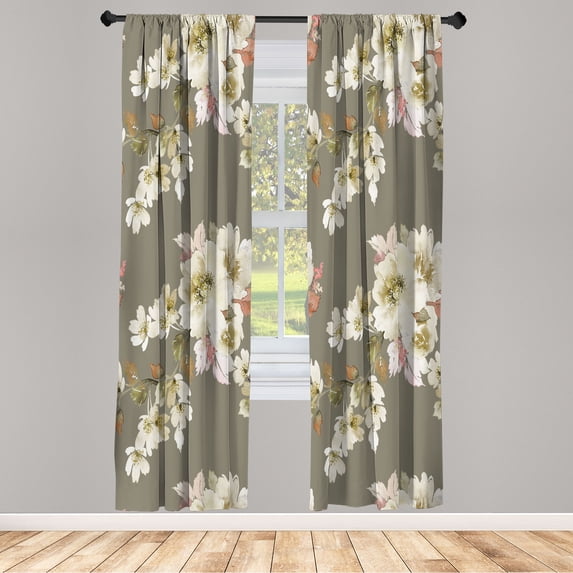 Ambesonne Floral Curtains, Watercolor Shabby Ornaments, Pair of 28"x84", Taupe Grey