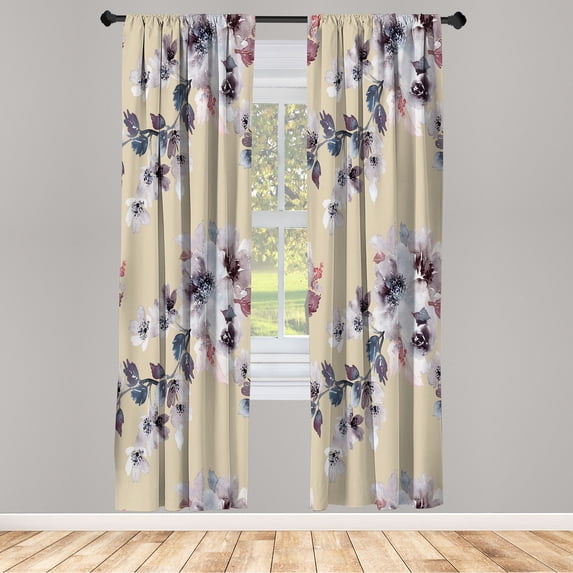 Ambesonne Floral Curtains, Watercolor Shabby Ornaments, Pair of 28"x95", Beige Coconut