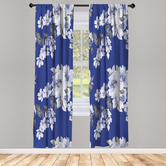 Ambesonne Floral Curtains, Watercolor Shabby Ornaments, Pair of 28"x95", Cobalt Blue