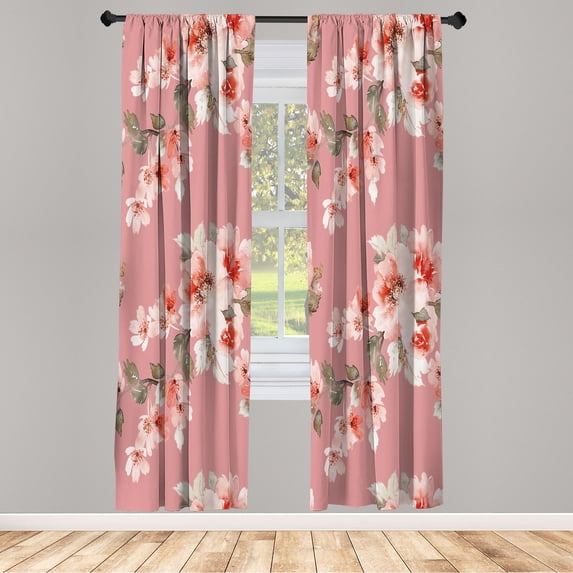 Ambesonne Floral Curtains, Watercolor Shabby Ornaments, Pair of 28"x95", Pastel Pink