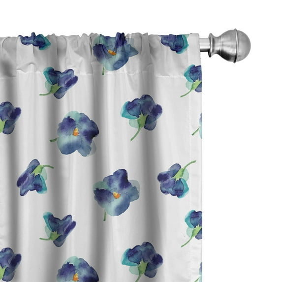 Ambesonne Floral Curtains, Watercolor Violet Blooms, Pair of 28"x84", Turquoise Navy Blue