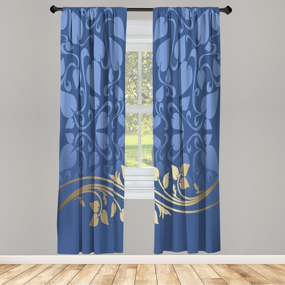 Ambesonne Floral Curtains, Yellow Tones Blossoming Art, Pair of 28"x63", Cobalt Blue