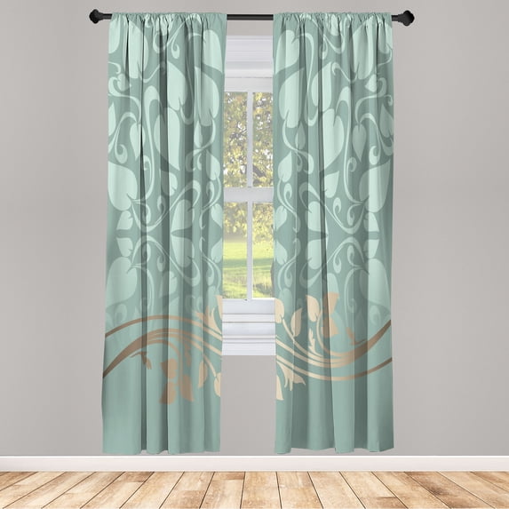Ambesonne Floral Curtains, Yellow Tones Blossoming Art, Pair of 28"x63", Sage Green