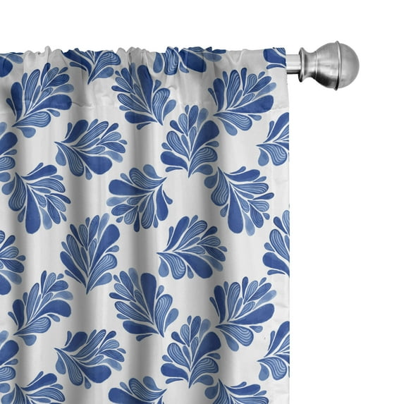 Ambesonne Floral Design Window Curtains, Watercolor Leaf Boho, Each 28" W x 95" L, Blue White Grey