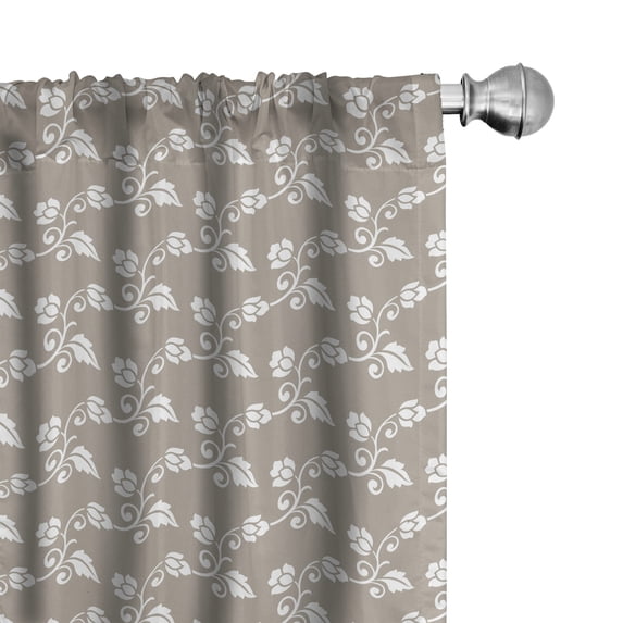 Ambesonne Floral Design Curtains, Garden Scene Flowers, Pair of 28"x95", Dark Eggshell Grey
