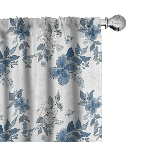 Ambesonne Floral Design Curtains, Watercolor Blossom, Pair of 28"x84", Dark Turquoise Slate Blue