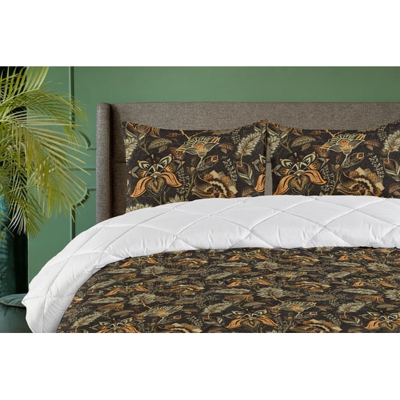 Ambesonne Floral Design Down Alternative Quilt Comforter, Paisley Flowers Print, Full, Pistachio Green Marigold