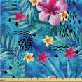 thumbnail image 1 of Ambesonne Floral Design Fabric by the Yard Upholstery, Aquarelle Hibiscus, 10 Yards, Magenta Dark Lavender, 1 of 1