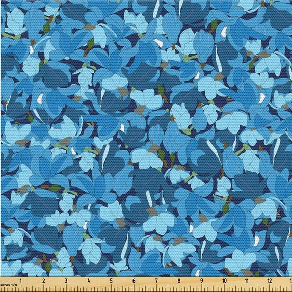 Ambesonne Floral Design Fabric by the Yard Upholstery, Magnolia Flowers Art, 2 Yards, Sky Blue Pale Azure Blue