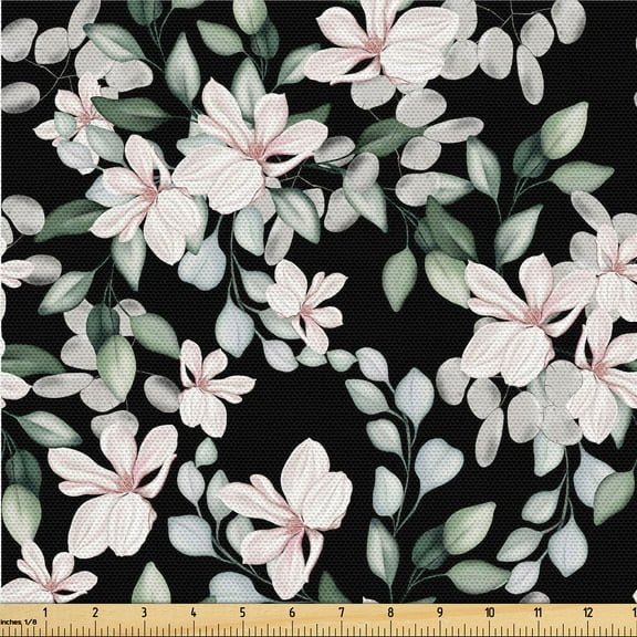 Ambesonne Floral Design Fabric by the Yard Upholstery, Spring Peony Drawing, 5 Yards, Pale Rose Reseda Green