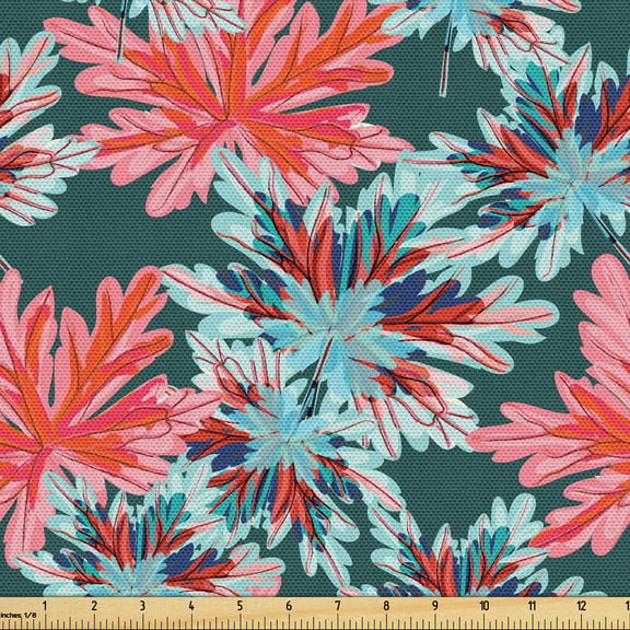 Ambesonne Floral Design Fabric by the Yard Upholstery, Cartoon Flowers Boho, 1 Yard, Pastel Pink Mint Green