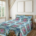 thumbnail image 1 of Ambesonne Floral Design Fitted & Flat Sheet with Sham 3 Pcs Set, Dreamy Leafy Pattern, Twin, Sea Blue Teal Pale Pink, 1 of 5