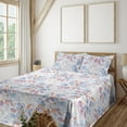 thumbnail image 1 of Ambesonne Floral Design Fitted & Flat Sheet with Shams 4 Pcs Set, Botany Blooms Print, King, Lavender Blue Pale Ruby, 1 of 1