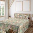 thumbnail image 1 of Ambesonne Floral Design Fitted & Flat Sheet with Shams 4 Pcs Set, Colorful Jumble Bloom, Queen, Sea Green and Pale Pink, 1 of 5