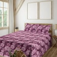 thumbnail image 1 of Ambesonne Floral Design Fitted & Flat Sheet with Shams 4 Pcs Set, Delicate Blooms Print, Queen, Dark Magenta Pastel Pink, 1 of 1