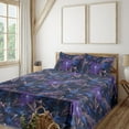 thumbnail image 1 of Ambesonne Floral Design Fitted & Flat Sheet with Shams 4 Pcs Set, Dreamy Flowers Gothic, Full, Violet Dark Violet Rose, 1 of 5