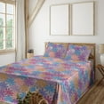 thumbnail image 1 of Ambesonne Floral Design Fitted & Flat Sheet with Shams 4 Pcs Set, Flowers Psychedelic, Full, Violet Deep Sky Blue, 1 of 5