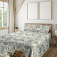 thumbnail image 1 of Ambesonne Floral Design Fitted & Flat Sheet with Shams 4 Pcs Set, Flowers Retro Leaves, Calking, Cream Pale Azure Blue, 1 of 5