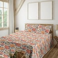 thumbnail image 1 of Ambesonne Floral Design Fitted & Flat Sheet with Shams 4 Pcs Set, Simple Lily Clematis, Full, Coral Purpleblue Cream, 1 of 1