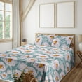 thumbnail image 1 of Ambesonne Floral Design Fitted & Flat Sheet with Shams 4 Pcs Set, Tropical Flowers Art, King, Cadet Blue Pale Mauve, 1 of 5