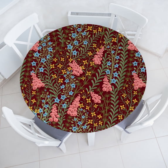 Ambesonne Floral Design Fitted Round Tablecloth, Boho Forest Flowers, 36"- 40" Diameter, Pastel Pink Jade Green
