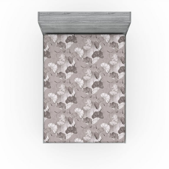 Ambesonne Floral Design Fitted Sheet, Art Abstract Flowers, Full Size, Dimgray Pale Grey