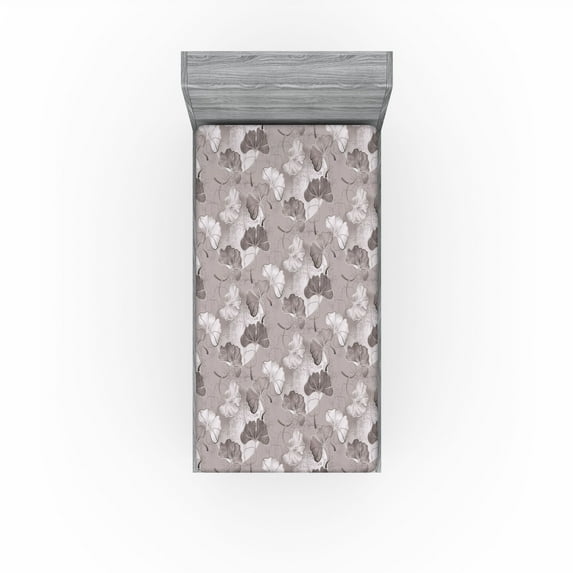 Ambesonne Floral Design Fitted Sheet, Art Abstract Flowers, Twin XL Size, Dimgray Pale Grey