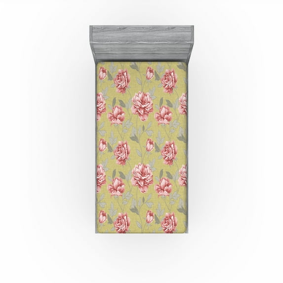 Ambesonne Floral Design Fitted Sheet, Art Flowers Modern, Twin Size, Pale Pink Apple Green